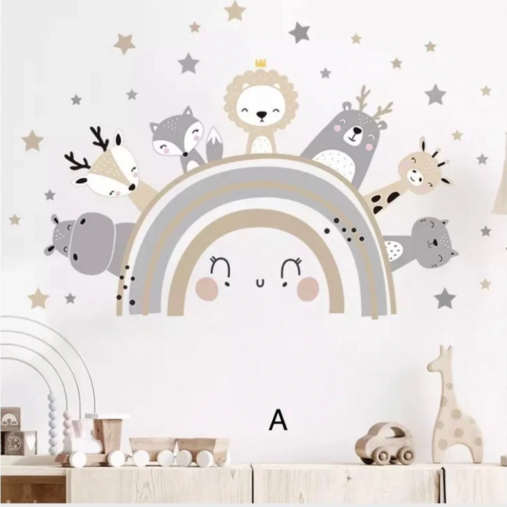 SET/4 WALL DECALS Neutral Animal Friends Removable Wall Sticker For Baby & Kids